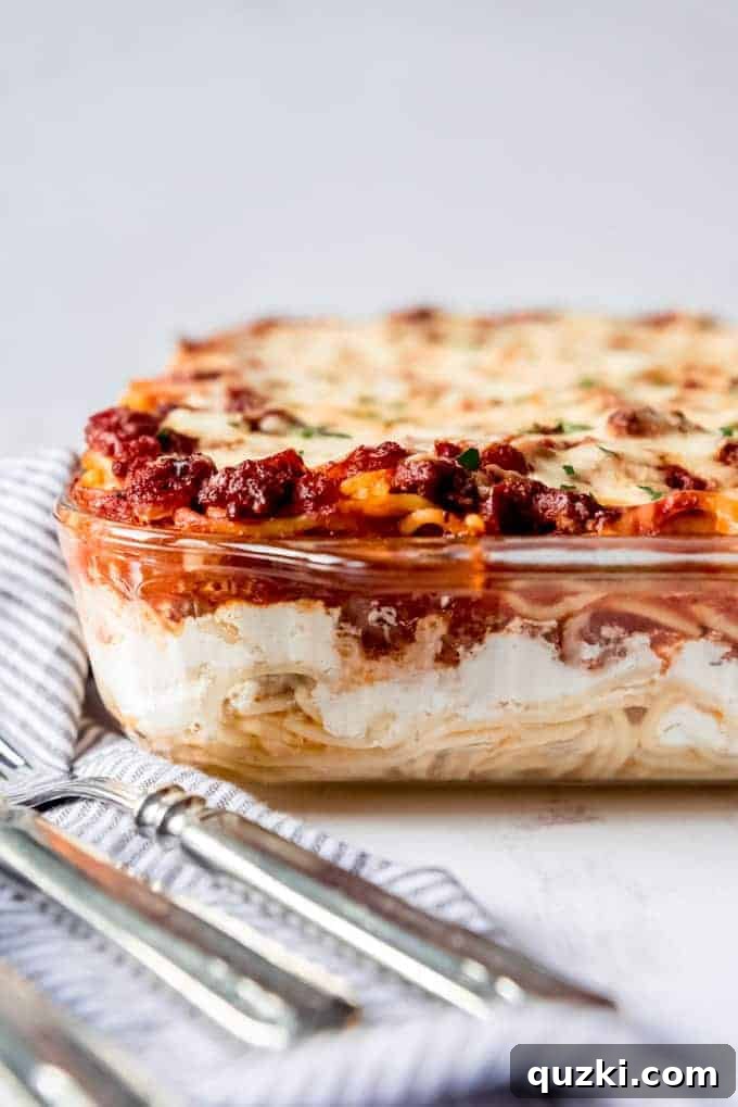 10 Cozy Fall Casseroles to Warm Your Soul 4 Layers of cheesy baked spaghetti casserole with sauce, mozzarella, and creamy cheese blend.