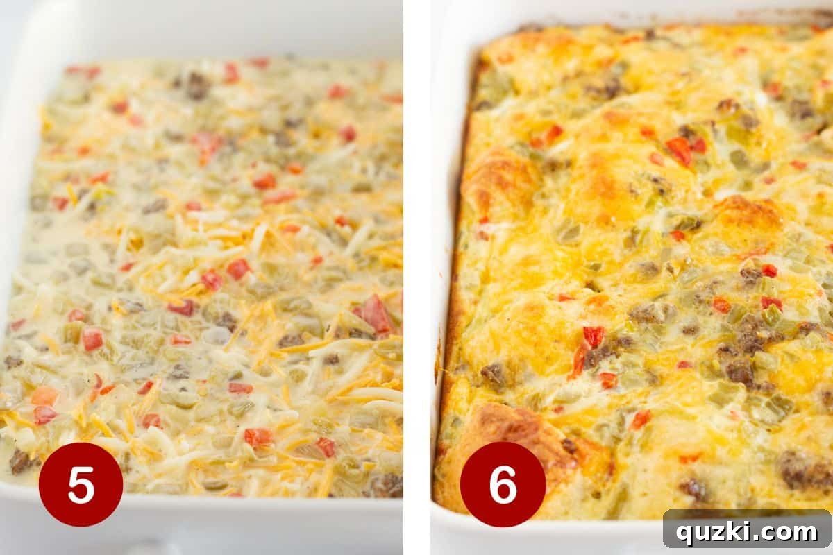 Golden Biscuit Breakfast Bake 6 Pour the egg mixture over the biscuits and bake.