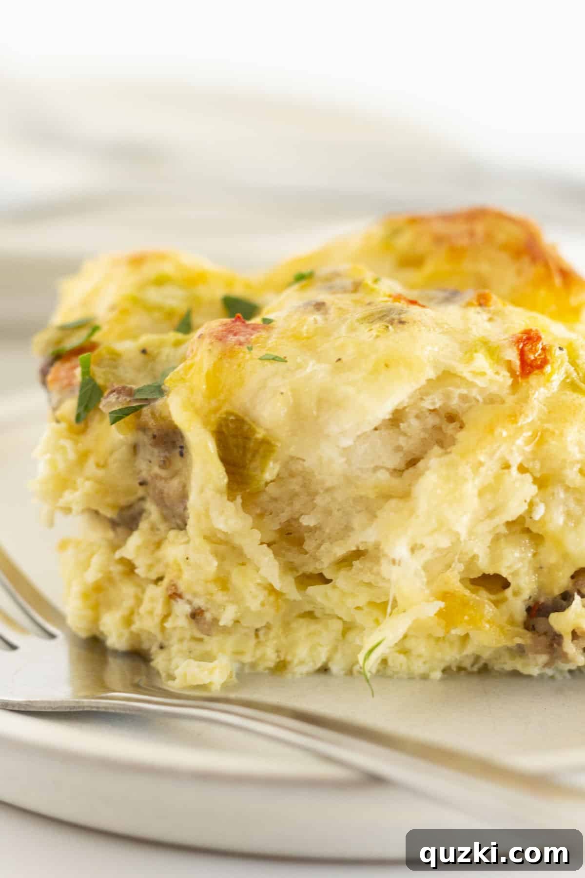 Golden Biscuit Breakfast Bake 7 A single serving of biscuit casserole.