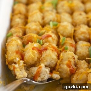Ultimate Buffalo Chicken Tater Tot Casserole 7 Buffalo chicken tater tot casserole with ground chicken.