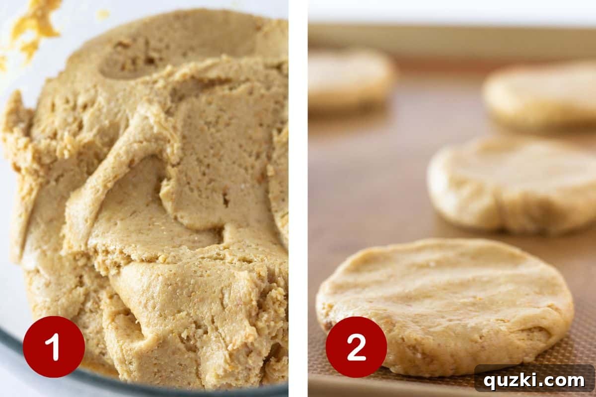 Simple Zesty Lemon Cheesecake Cookies 4 The process of preparing the graham cracker cookie dough and shaping it into uniform discs.