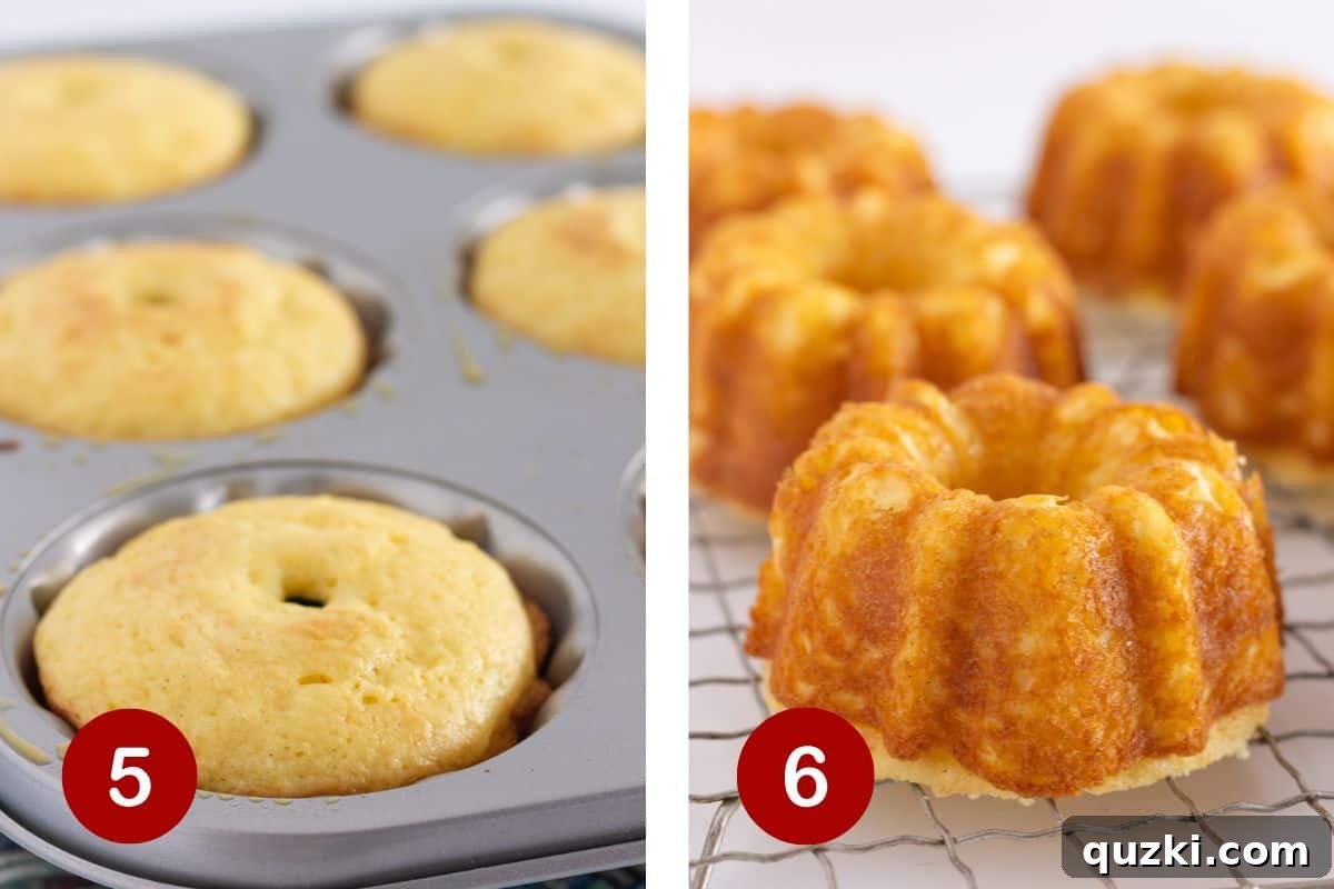 Irresistible Miniature Pound Cakes 6 The baking process in three stages: pound cakes in the oven, cooling in the pan, and finally turned out onto a rack.