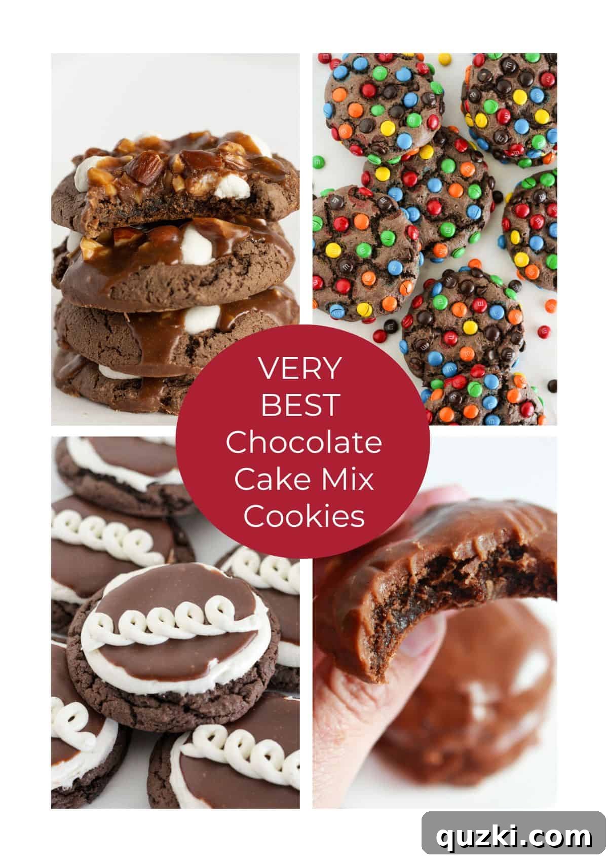 Cake Mix Cookie Magic: Decadent Chocolate Treats 2 A vibrant collage showcasing four diverse and delicious chocolate cake mix cookies, including fudgy crinkles and filled delights, perfect for quick baking.