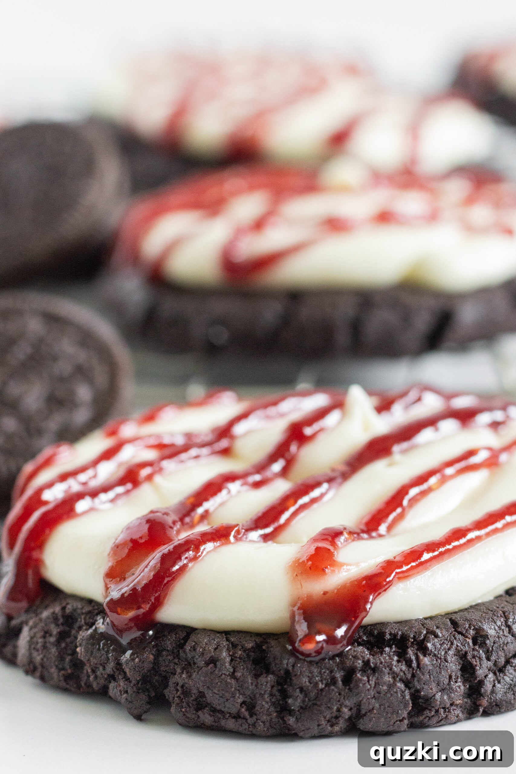Cake Mix Cookie Magic: Decadent Chocolate Treats 19 Gourmet Oreo Raspberry Cheesecake Cookies with a delicate raspberry drizzle, inspired by Crumbl.