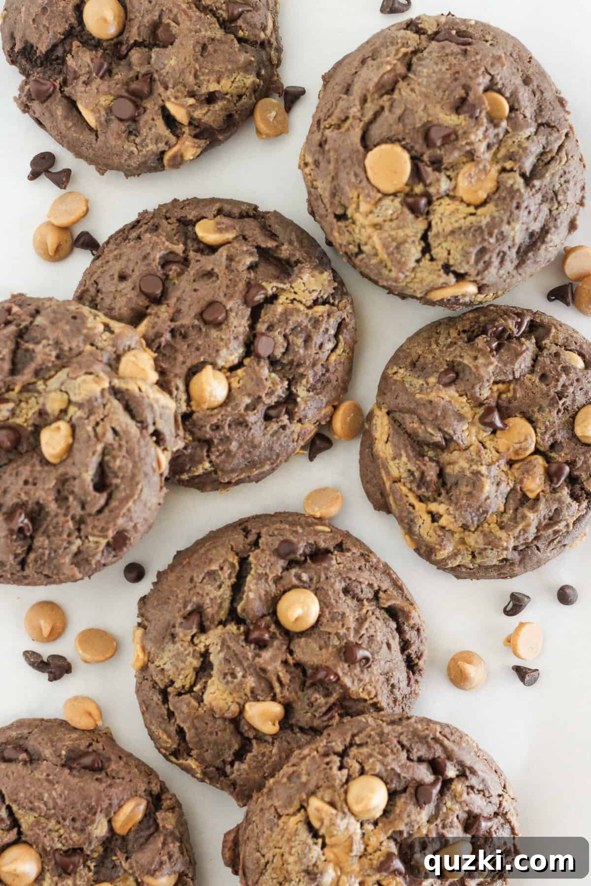 Cake Mix Cookie Magic: Decadent Chocolate Treats 21 Freshly baked Chocolate Peanut Butter Chip Cookies on a plate, showcasing their rich texture and delicious chips.