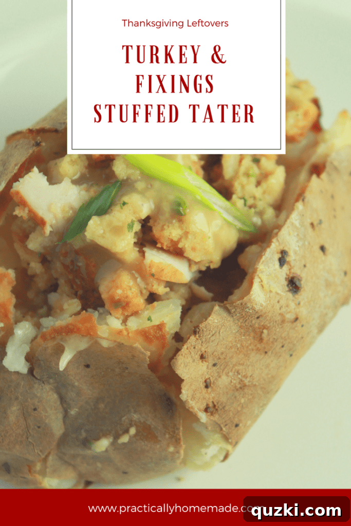 Delicious turkey dinner leftovers transformed into savory stuffed baked potatoes