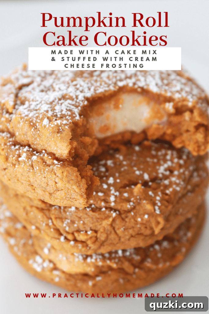 Pumpkin Swirl Cookies 2 Delicious Pumpkin Roll Cookies with Cream Cheese Filling, a perfect fall dessert.