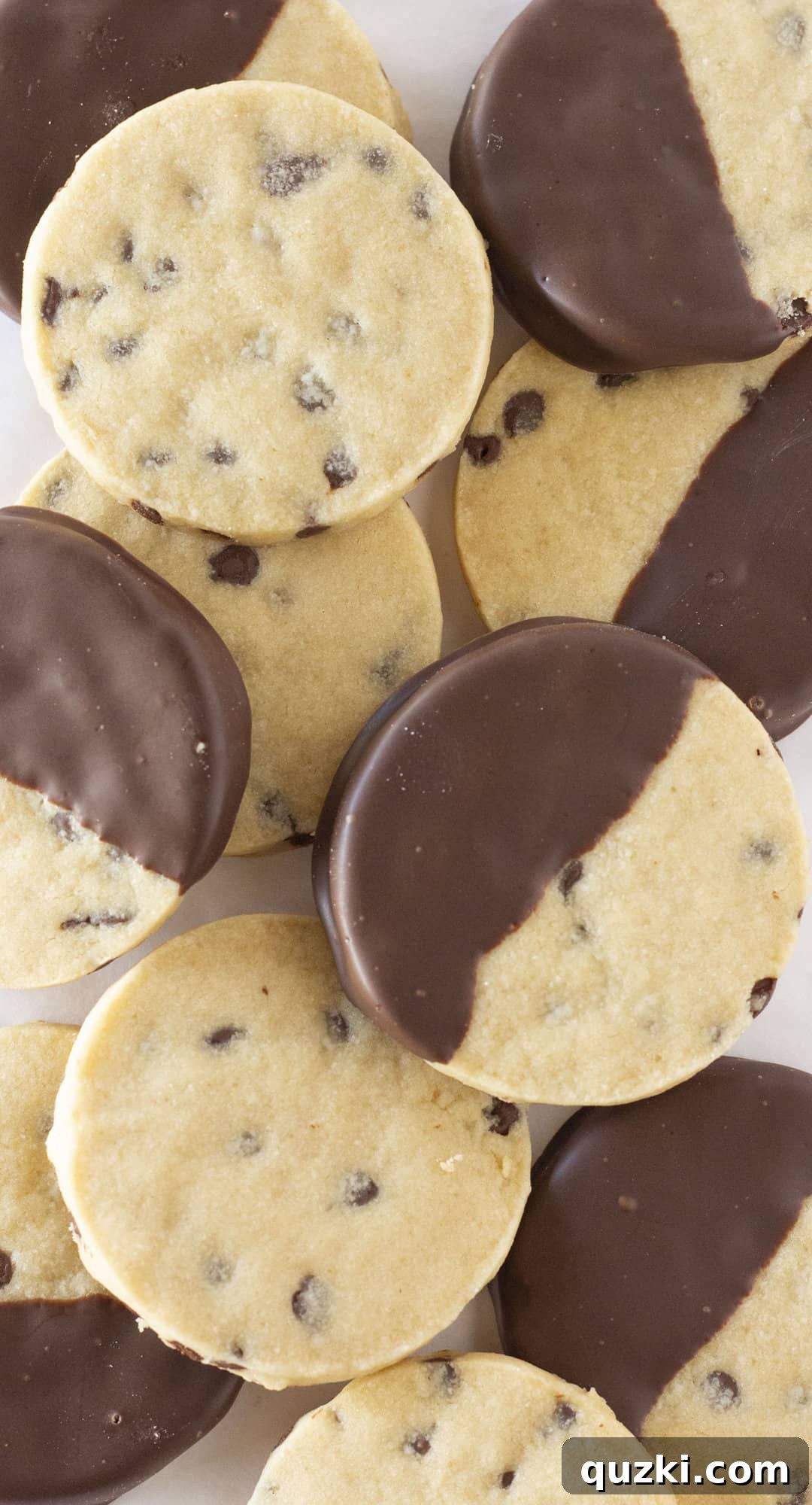 Exquisitely arranged chocolate chip shortbread cookies on a pristine white plate, ready for serving or a delectable snack.