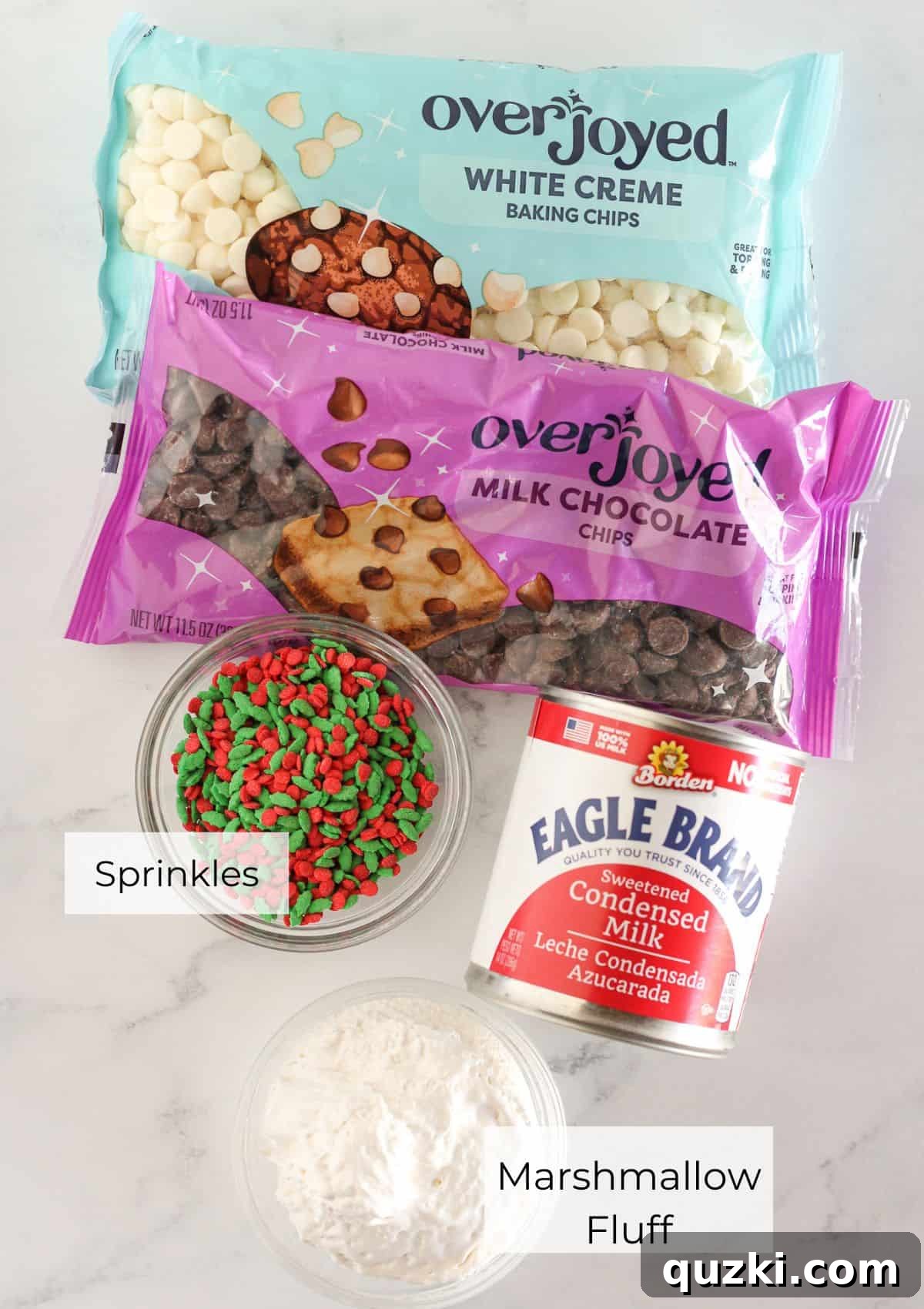 Seasonal Stacked Fudge Bliss 3 The key ingredients laid out, ready for making double layer holiday fudge.