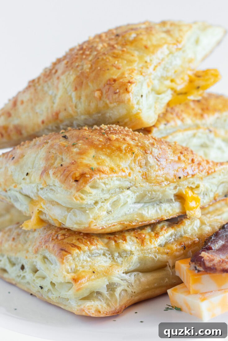 Crispy and golden Easy Bacon Turnovers, stuffed with a delightful mixture of savory bacon and melted cheese, baked in flaky puff pastry.