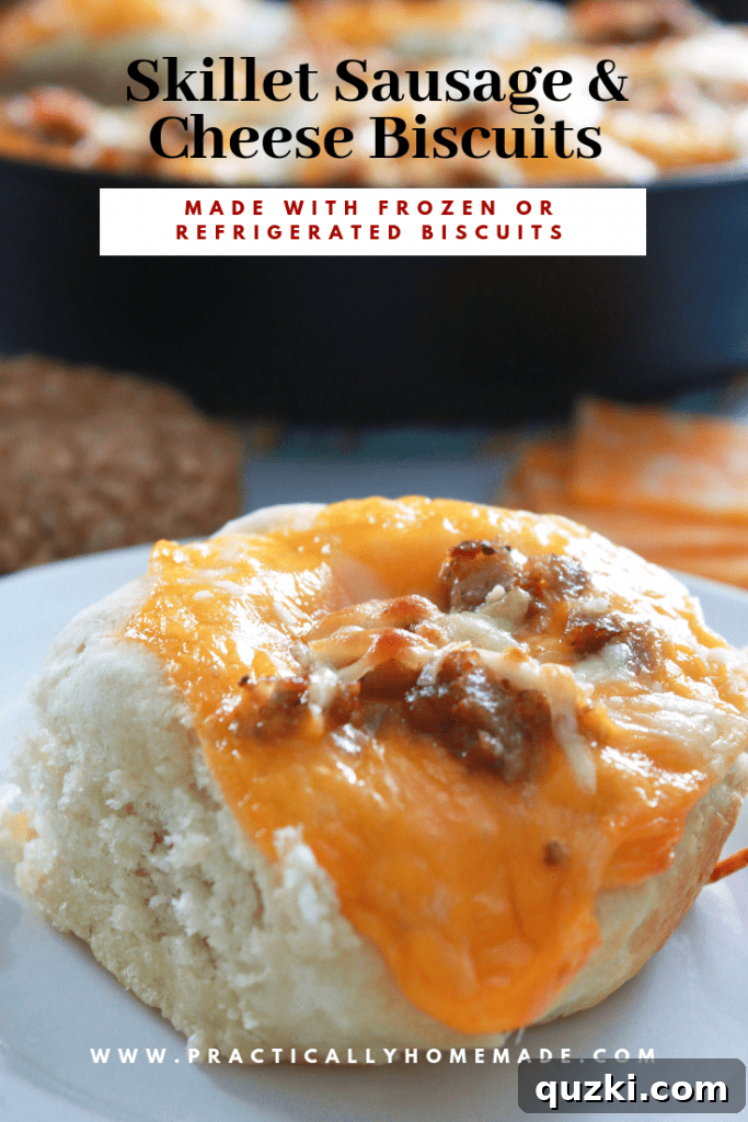 Skillet Sausage & Cheese Biscuits, a perfect easy breakfast with savory sausage and melted cheese baked on golden biscuits.