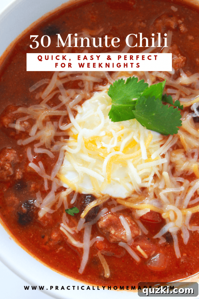 30 Minute Chili - Quick Chili Recipe with Black Beans and Rotel, ready in under 30 minutes. Perfect for game day.