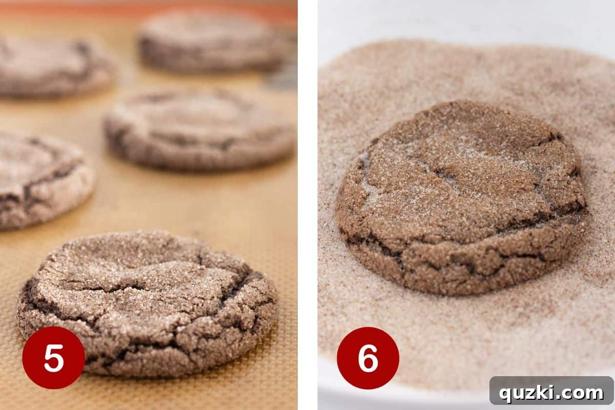 Spicy Mexican Chocolate Delights 6 Steps 5 and 6 of making Mexican Hot Chocolate Cookies. 5, baking the cookies. 6, rolling the cookies one more time in cinnamon sugar.