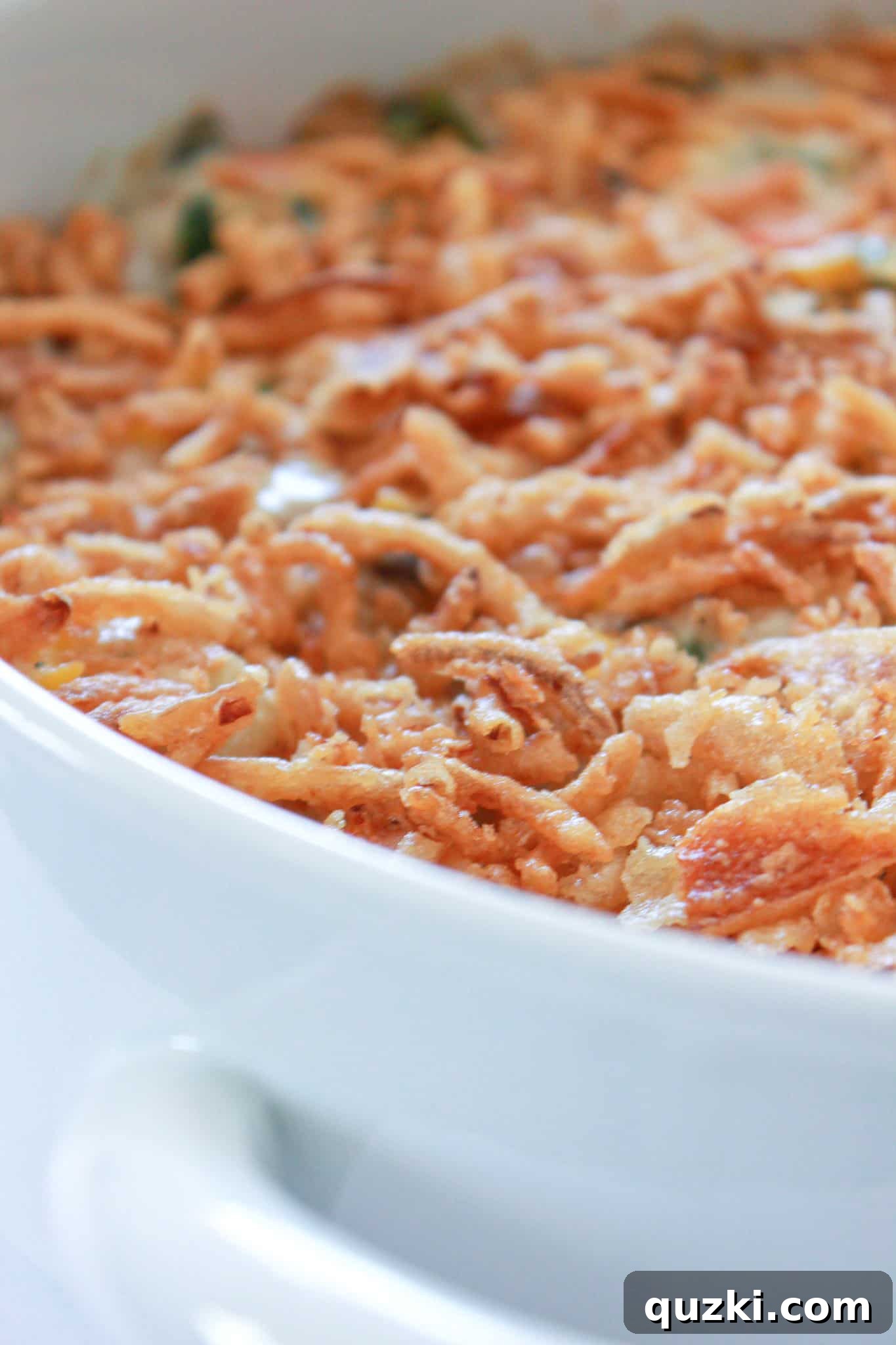 Effortless Frozen Vegetable Bake 7 Frozen Vegetable Casserole Recipe featured by top US food blogger, Practically Homemade - close up of casserole texture