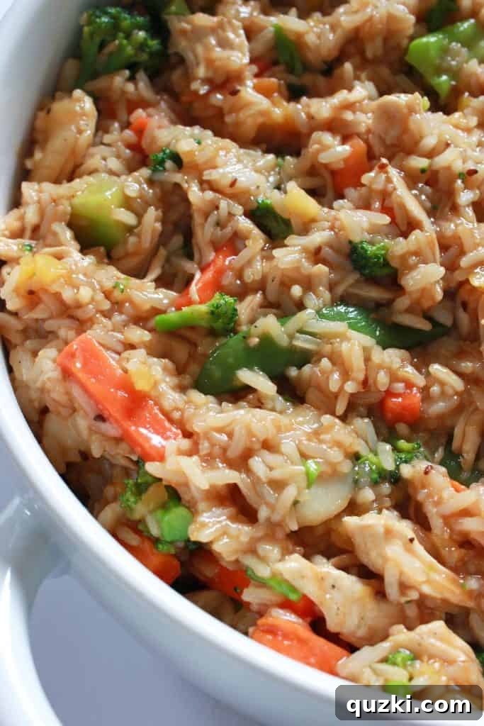 The Teriyaki Chicken Stir Fry Casserole mixture neatly arranged in a baking dish, perfectly prepared for the oven.