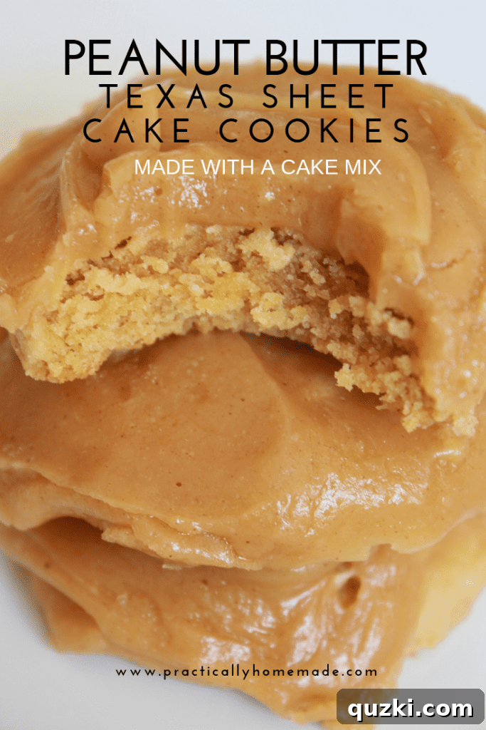 Easy Peanut Butter Texas Sheet Cake Cookies recipe featured by top US food blog, Practically Homemade: Peanut Butter Texas Sheet Cake Cookies | Texas Sheet Cake Cookies | Peanut Butter Cookies | Cake Mix Cookie