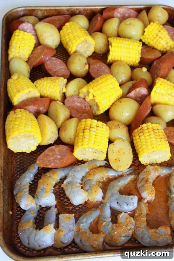 Ultimate Sheet Pan Shrimp Boil 9 The Sheet Pan Cajun Shrimp Boil recipe, beautifully baked and ready to be served, highlighting the golden brown potatoes and perfectly cooked shrimp.