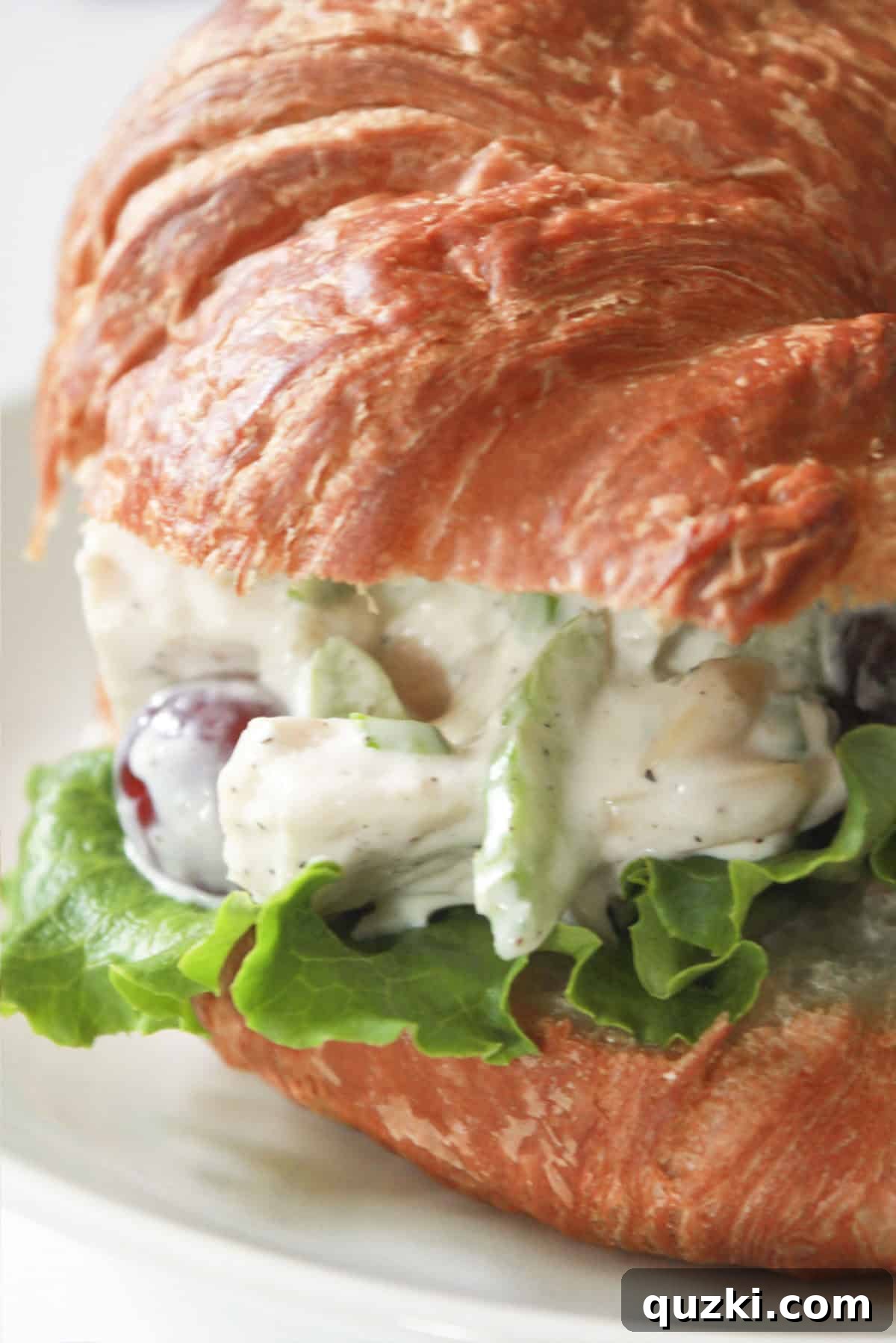 A chicken salad sandwich piled high on a fluffy croissant, ready to be enjoyed.