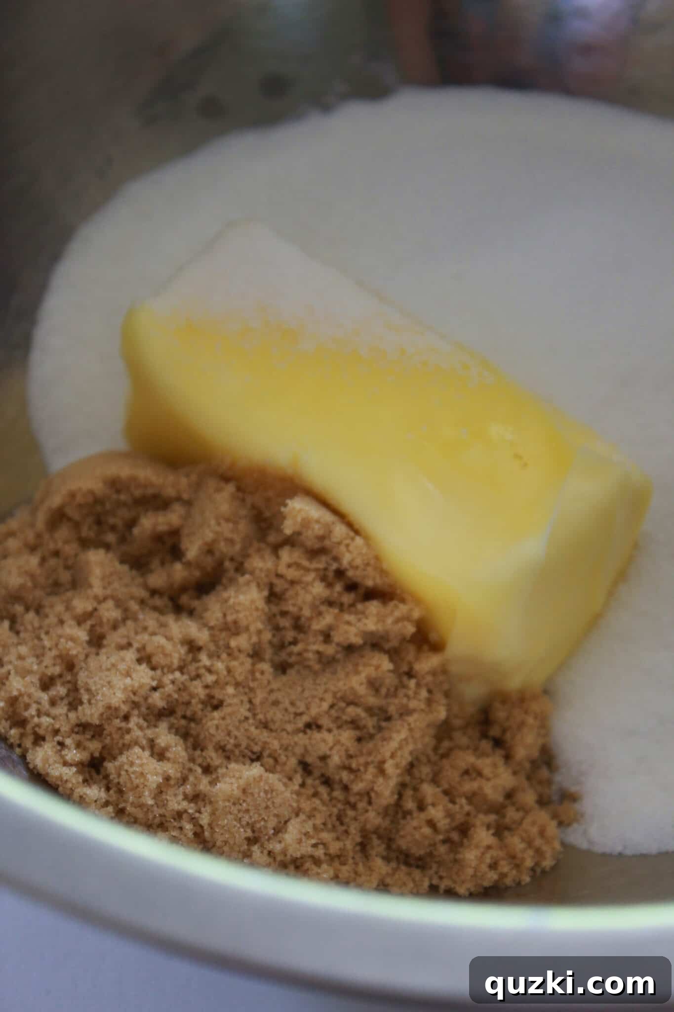 Effortless Zucchini Crumb Cake 4 Creaming softened butter and both types of sugars in a mixing bowl for the Zucchini Crumb Cake batter.