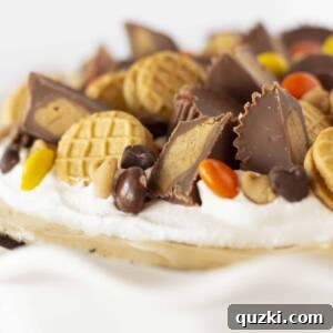 A finished peanut butter pie ready to be served.