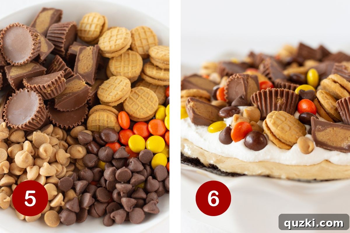 Simple No Bake Peanut Butter Perfection 6 Steps 5 and 6 of making a peanut butter pie. 5, gather the toppings. 6, add the topping to the pie.