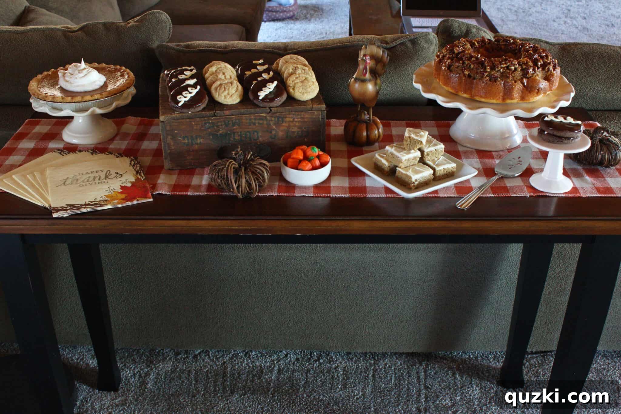 Festive Thanksgiving Dessert Table Ideas featuring a variety of holiday desserts beautifully arranged.
