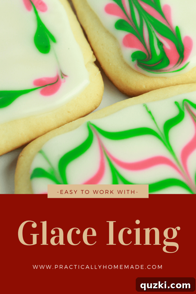 Beautifully decorated sugar cookies with smooth glace icing in various colors and patterns.