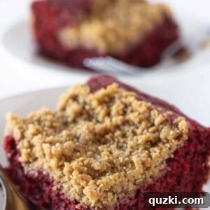 Easy Red Velvet Crumb Cake Recipe with a Cake Mix featured by top US dessert blog, Practically Homemade