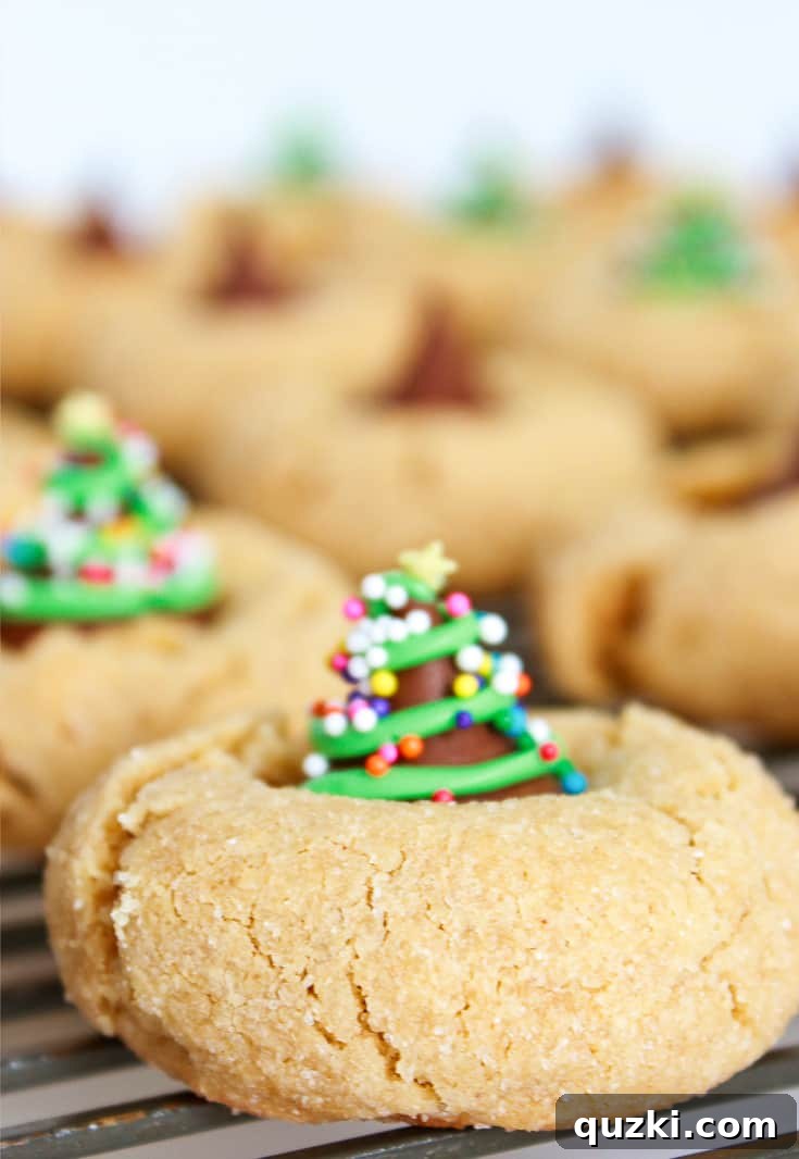 Easy and Delicious Christmas Cookies Recipes for the Holidays featured by top US cookie blog, Practically Homemade: Peanut Butter Blossom Tree Cookies