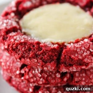 Red Velvet Cheesecake Cookies with a Cake Mix Recipe featured by top US cookies blog, Practically Homemade