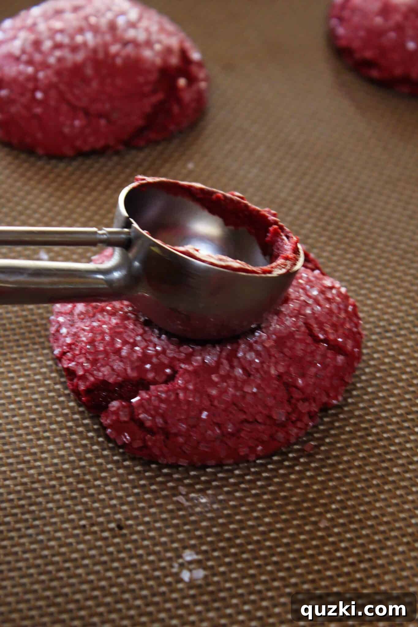 Indulgent Valentines Red Velvet Cheesecake Cookies Cake Mix Magic 7 Partially baked red velvet cookies with indentations for the cheesecake filling