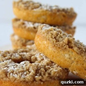 Easy Cinnamon Crumb Donut Recipe Made with a Pancake Mix featured by top US dessert blog, Practically Homemade