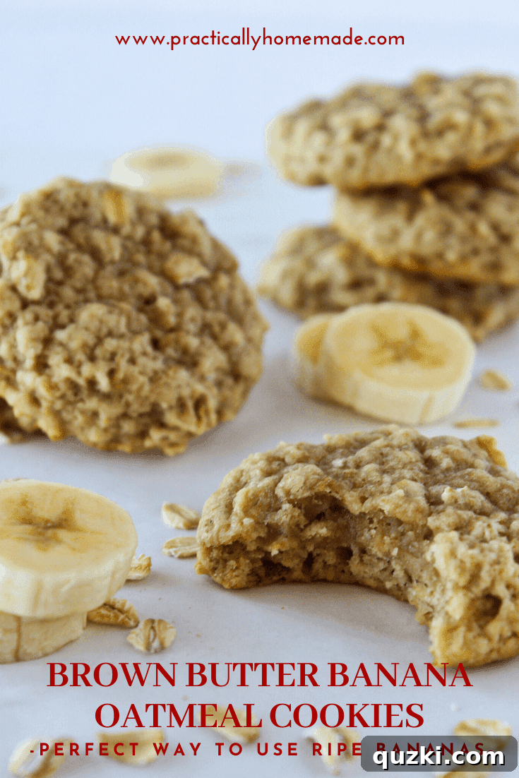 Nutty Brown Butter Banana Oatmeal Cookies 3 A close-up of a perfectly baked Brown Butter Banana Oatmeal Cookie, highlighting its soft interior and hearty oat texture. Ideal for any cookie lover seeking a new favorite recipe.
