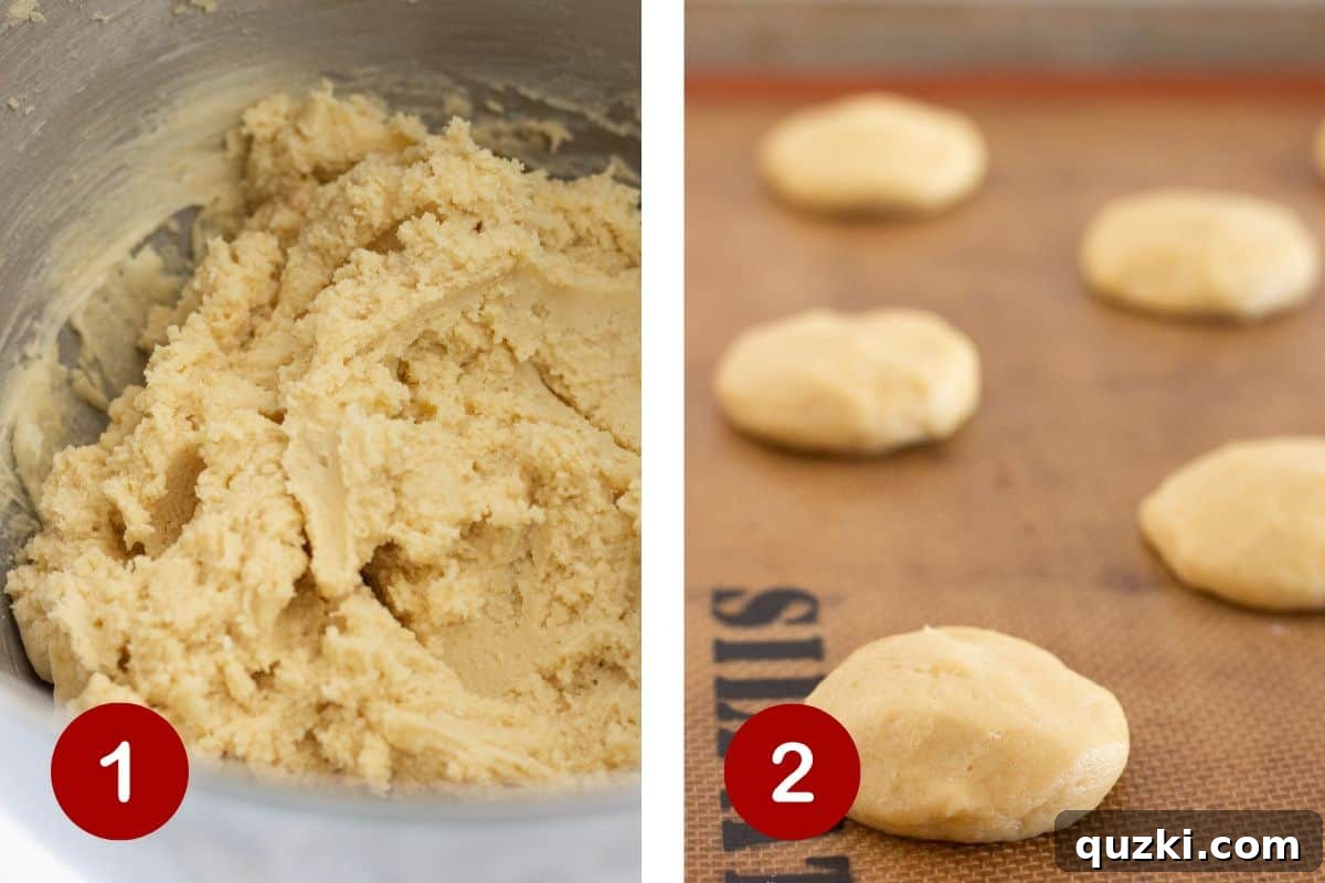 Cloudlike Lofthouse Sugar Cookies 4 Preparing the Lofthouse sugar cookie dough, from mixing ingredients to shaping round discs on a baking sheet.