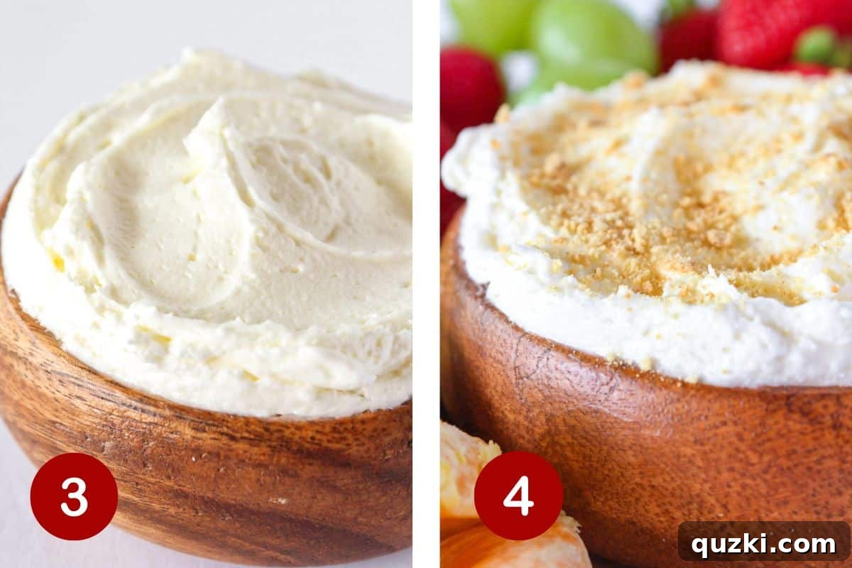No-Bake Cheesecake Dip for Fruit 4 Finishing the fruit dip with a sprinkle of graham cracker crumbs.