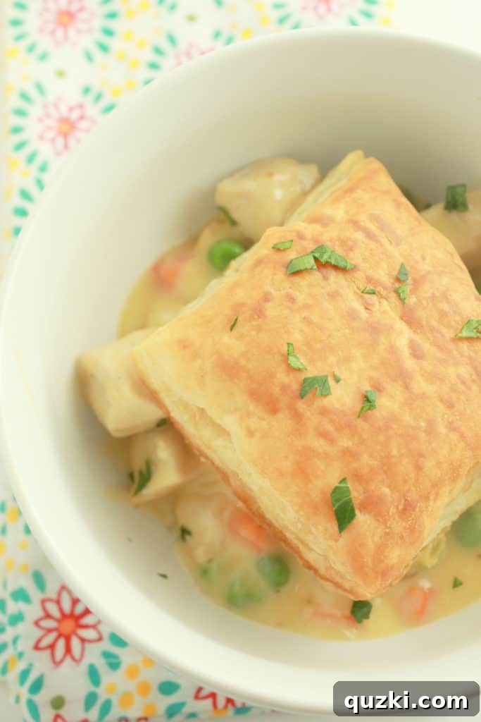 Final chicken pot pie bowl, ready to enjoy