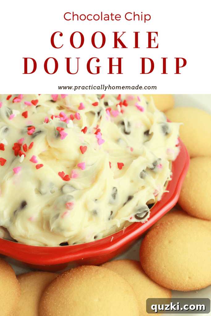 Irresistible Cookie Dough Delight 2 Decadent Chocolate Chip Cookie Dough Dip served in a heart-shaped bowl for Valentine's Day