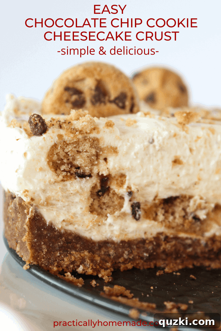 Ultimate Chocolate Chip Cookie Cheesecake Crust 3 Chocolate Chip Cookie Cheesecake Crust with cookie cheesecake filling.
