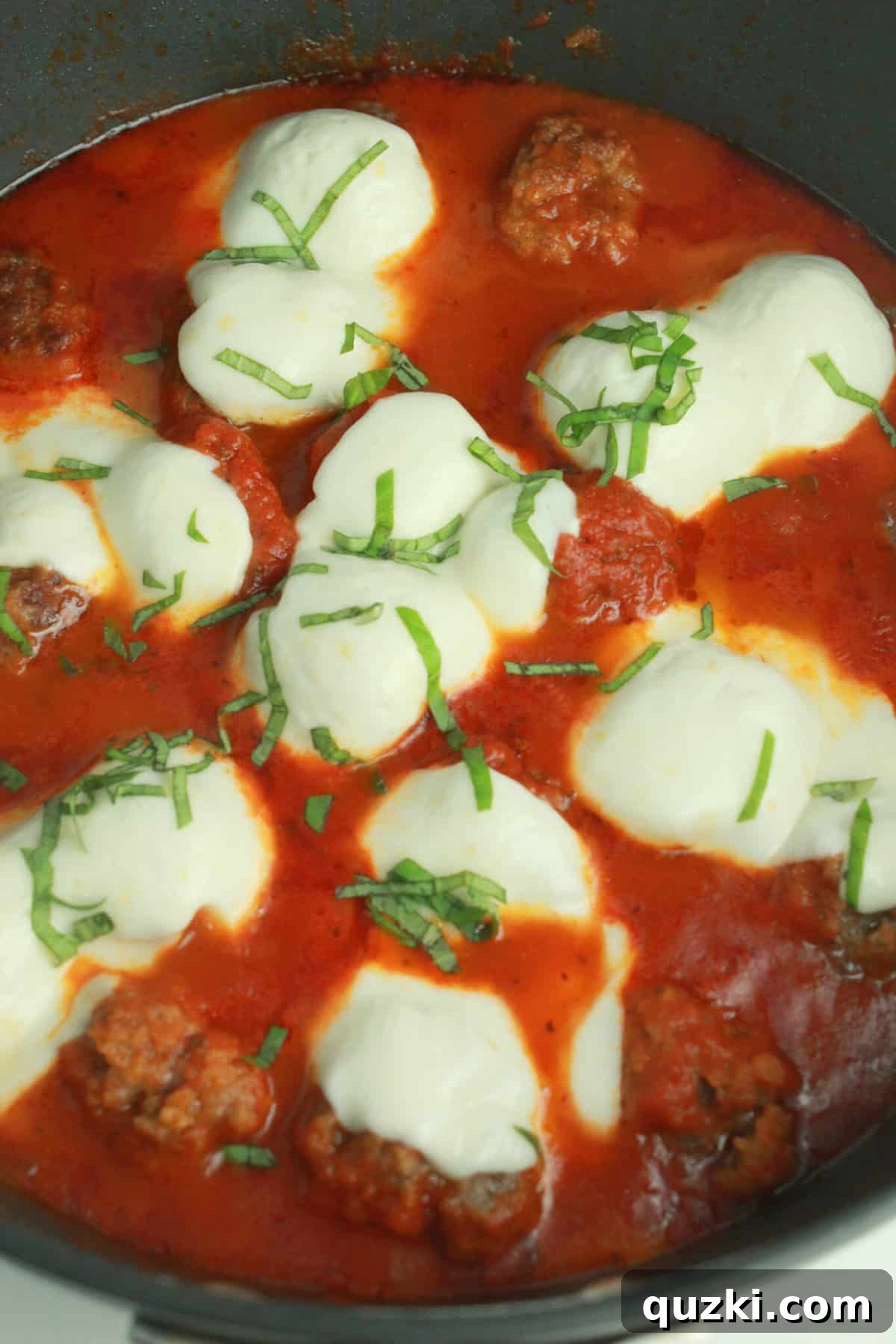 10 Speedy School Night Dinners Ready in 30 Minutes 12 10 Back to School Dinner Ideas in 30 Minutes or Less featured by top US food blogger, Practically Homemade: meatball and mozzarella skillet