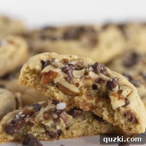 Artisan Chocolate Chip and Pecan Cookies 7 Looking in the middle of chocolate chip and pecan cookies.