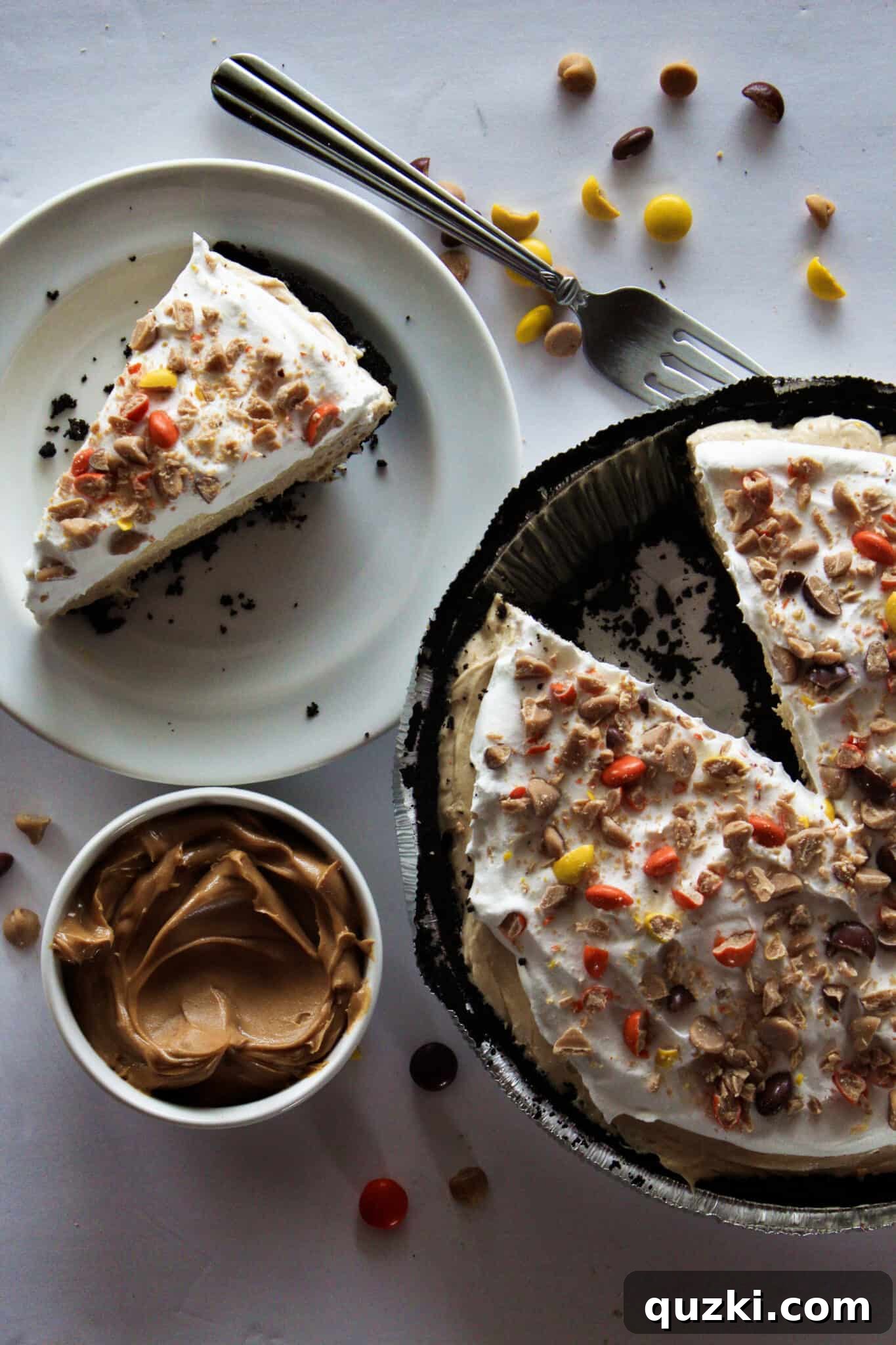 A beautiful selection of no-bake pies ready for Thanksgiving dinner, showcasing various textures and colors.