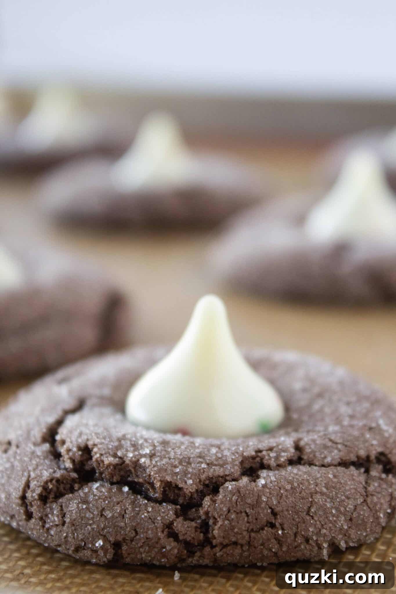 Chocolate Kiss Cookies cooling with set Hershey's Kisses.