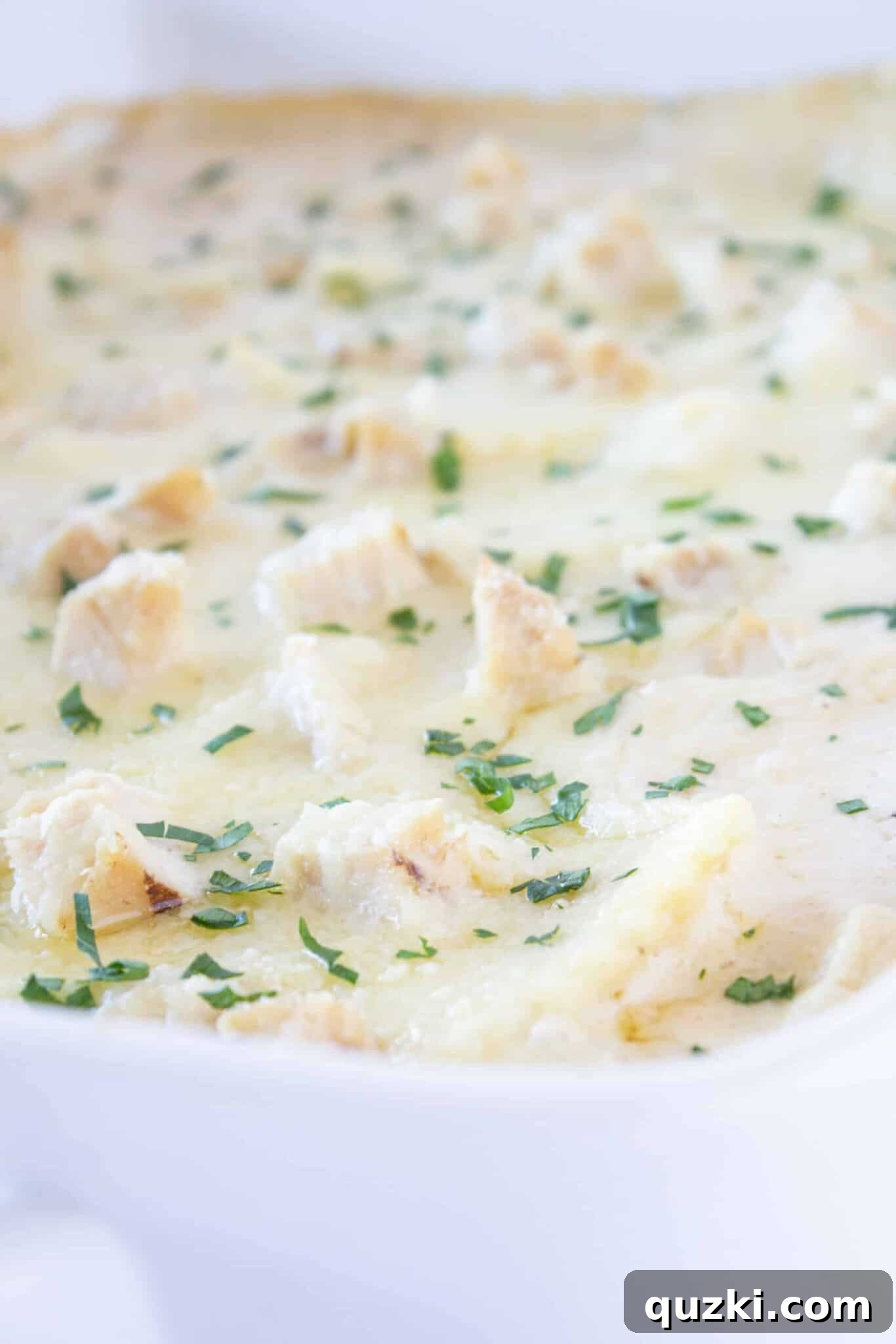 Creamy Chicken Alfredo Ravioli Bake 9 The golden-brown, bubbly Chicken Ravioli Casserole fresh out of the oven, with melted cheese.