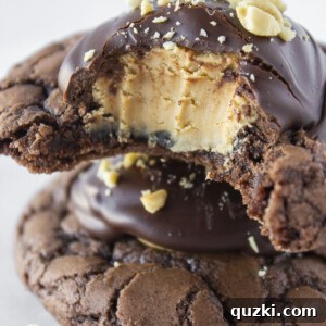 Simple Buckeye Brownie Indulgence 9 A perfectly round Buckeye Brownie Cookie with a creamy peanut butter truffle center and rich chocolate topping.
