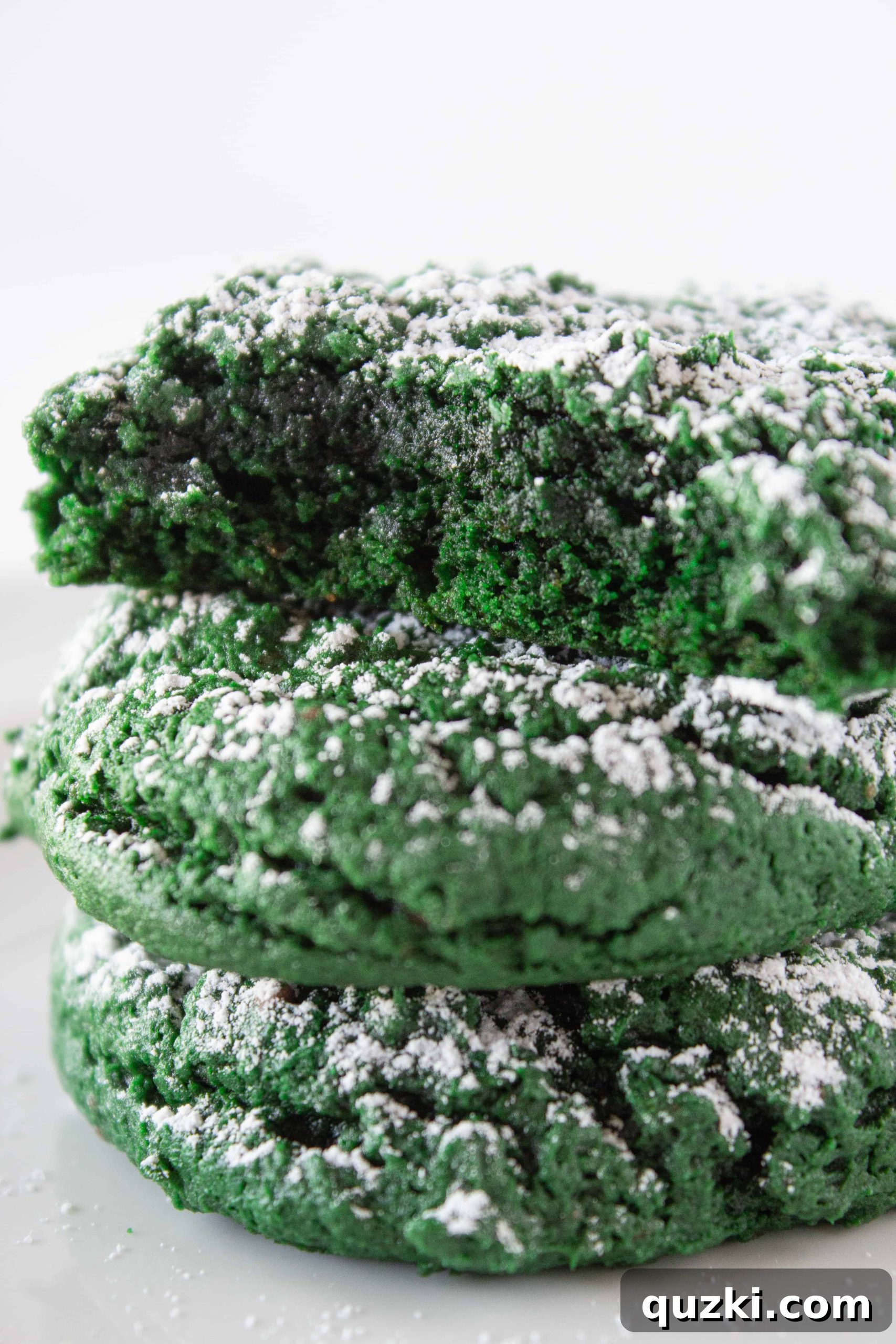 Effortless Green Velvet Cake Mix Cookies 10 Stack of Green Velvet Cream Cheese Cookies with a Cake Mix recipe, perfect for St Patrick's Day, featured by top US cookies blog, Practically Homemade