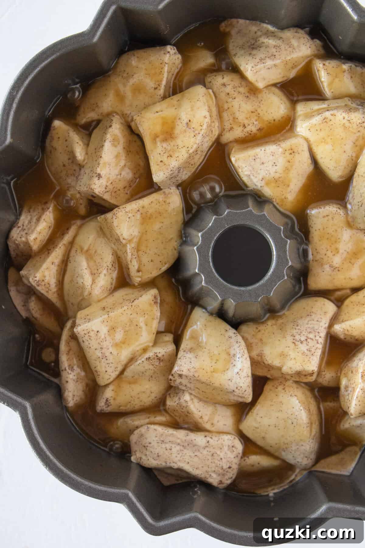 Baking the french toast monkey bread until the top is golden brown and baked through.