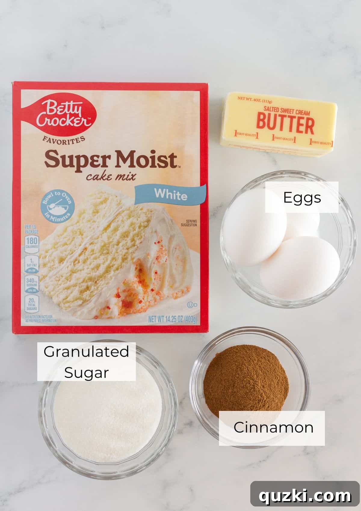Cinnamon Sugar Churro Cake 3 The simple, essential ingredients needed to create a delicious churro bundt cake.