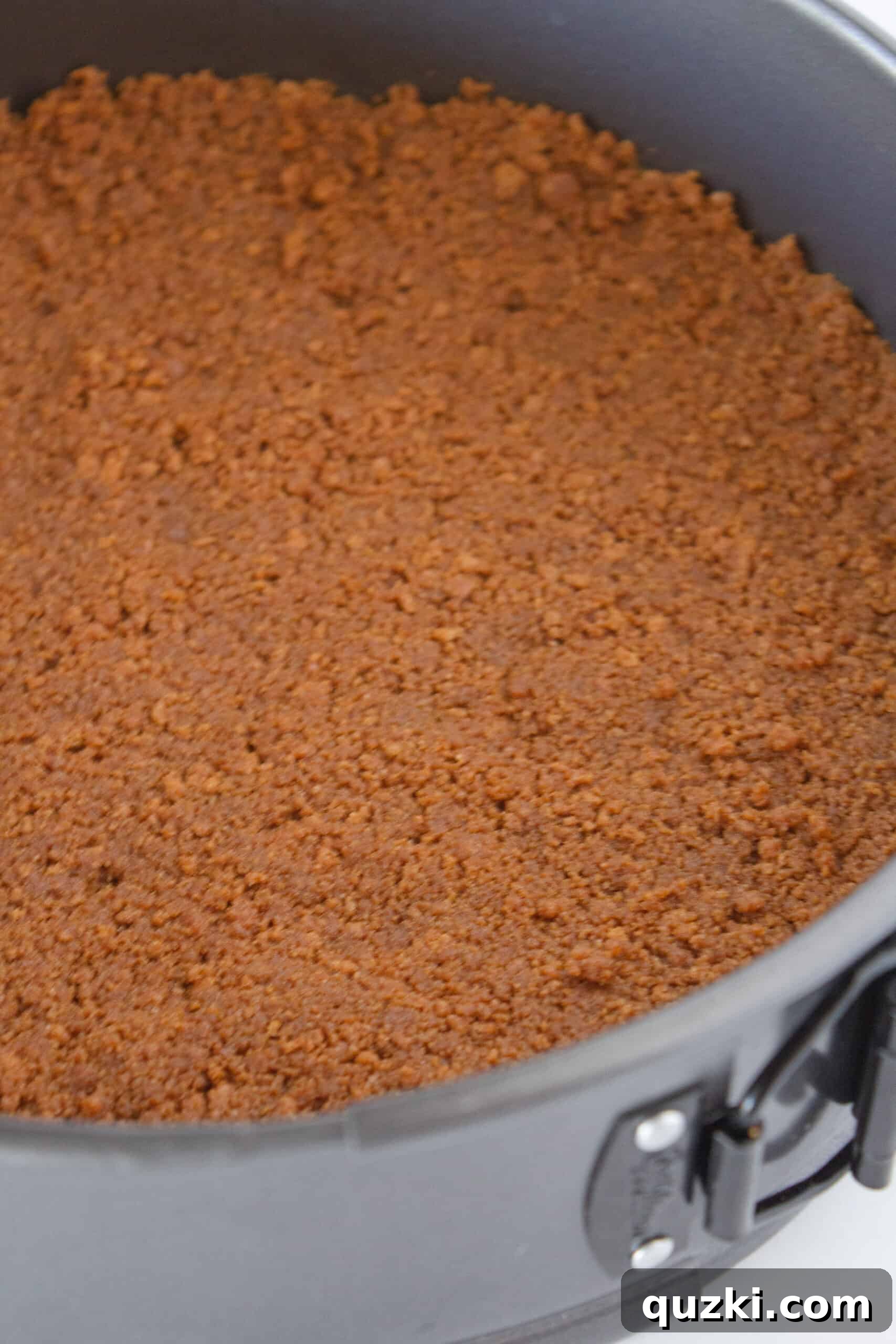 Decadent Cookie Butter No-Bake Cheesecake 6 Chilled Biscoff cookie crust in a springform pan, ready for the filling