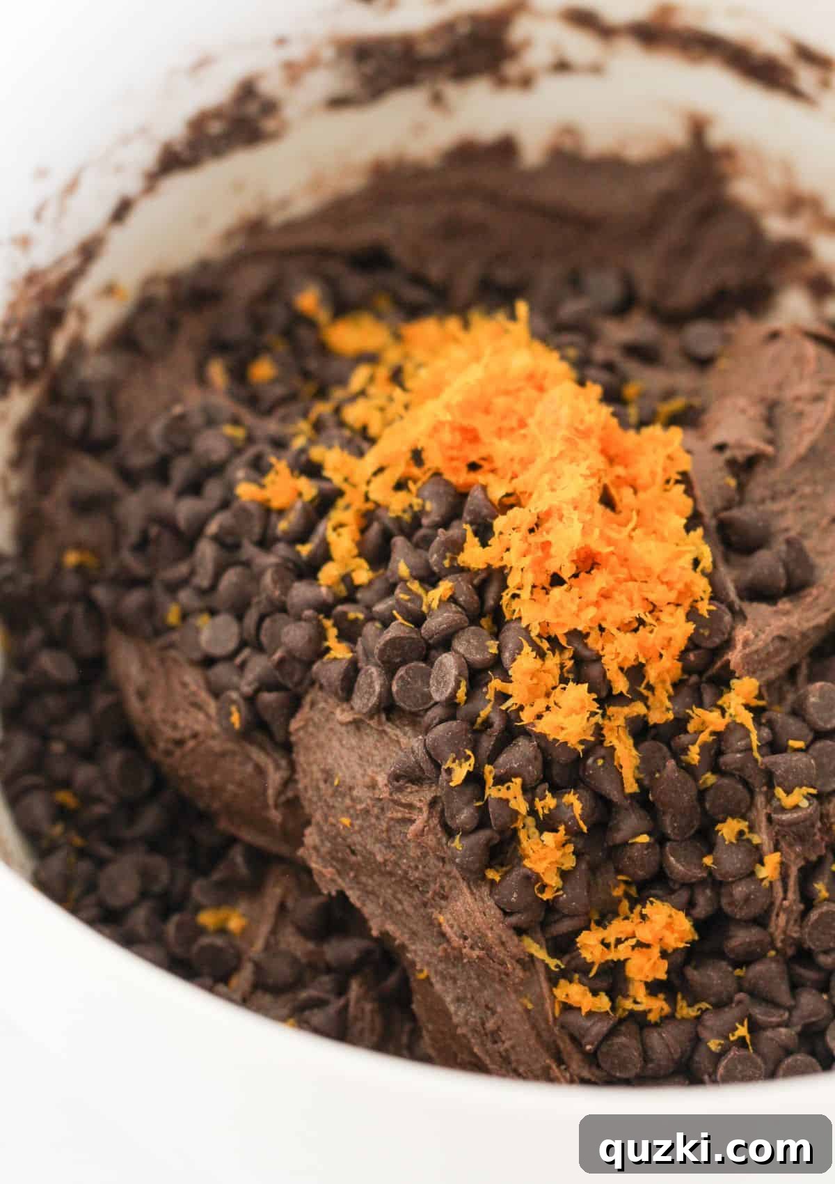 Chocolate Orange Cookie Mix Recipe — Quick Cake Mix Cookies 4 Adding the orange zest and chocolate chips to cookie dough.