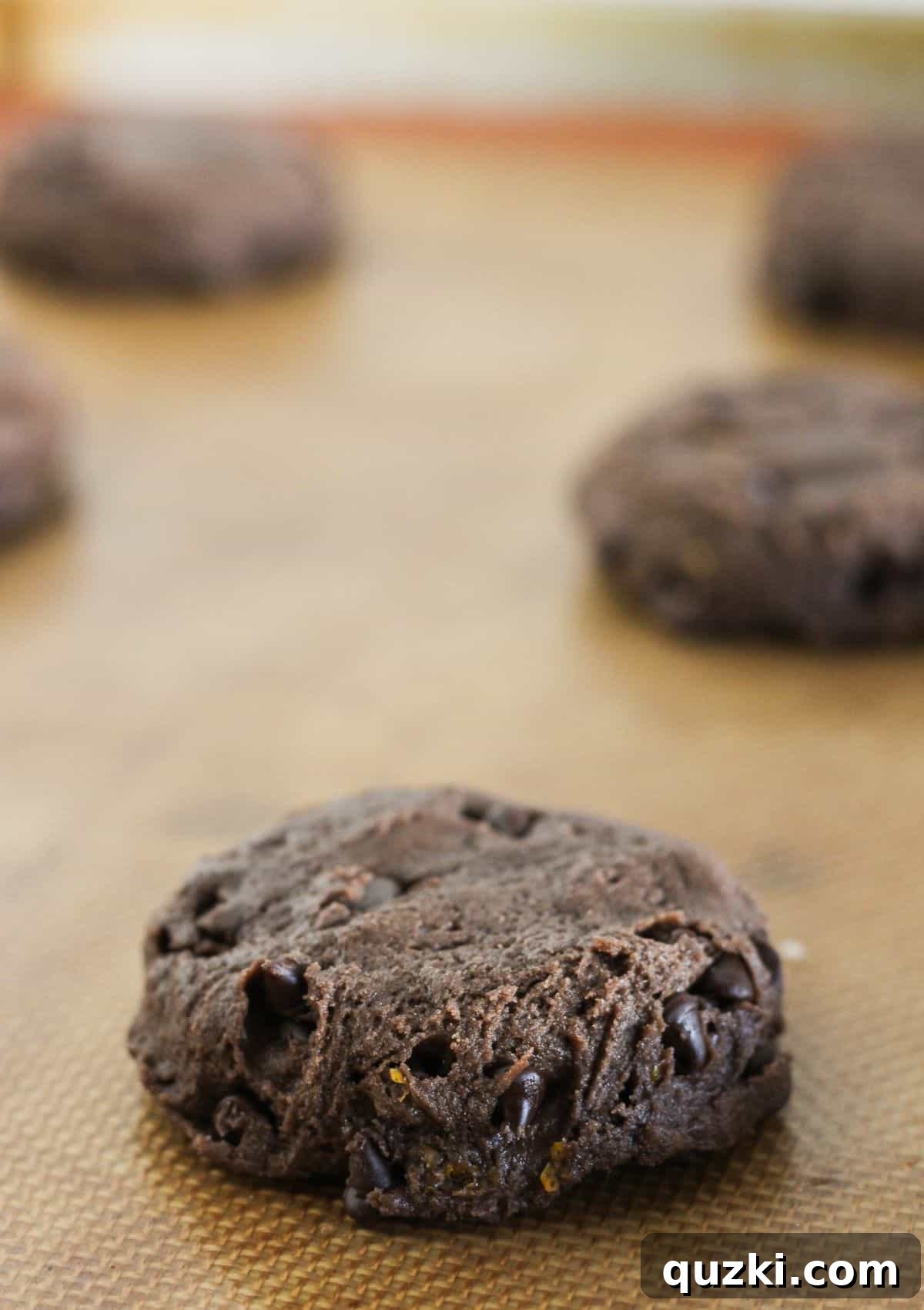 Chocolate Orange Cookie Mix Recipe — Quick Cake Mix Cookies 5 Chocolate orange cookie dough on a baking sheet.